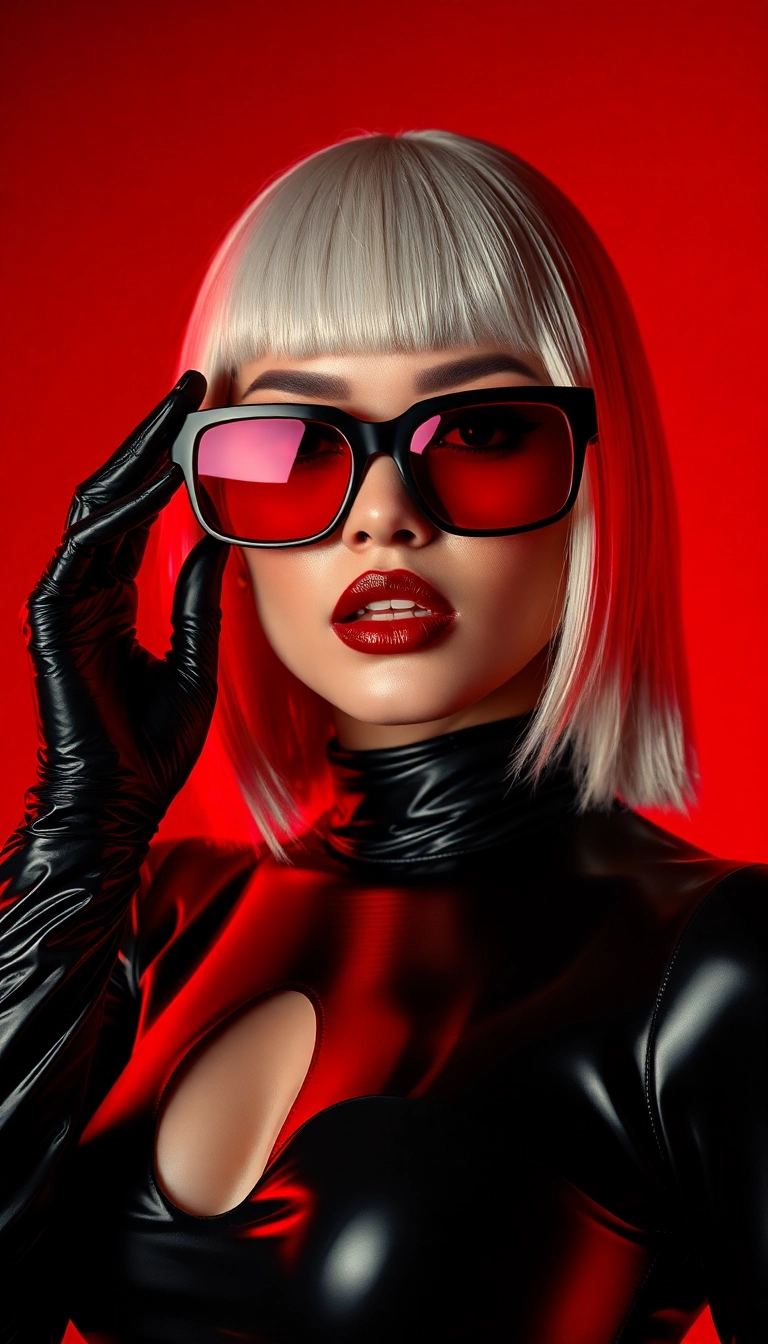 Free AI Y2K Woman Fashion Model in Black and Red iPhone Sleek Wallpaper
